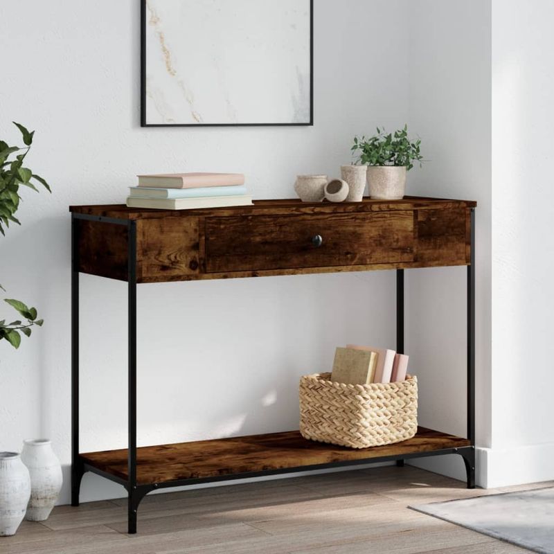 Casa si Gradina - Mobilier - Comode si corpuri - Console - Masuta consola, stejar fumuriu, 100x34,5x75 cm, lemn prelucrat - Infinity.ro