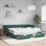 Casa si Gradina - Mobilier - Paturi si accesorii - Paturi - Pat de zi cu extensie si sertare verde inchis 80x200 cm catifea - Infinity.ro