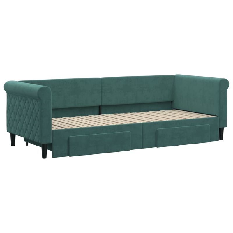 Casa si Gradina - Mobilier - Paturi si accesorii - Paturi - Pat de zi cu extensie si sertare verde inchis 80x200 cm catifea - Infinity.ro