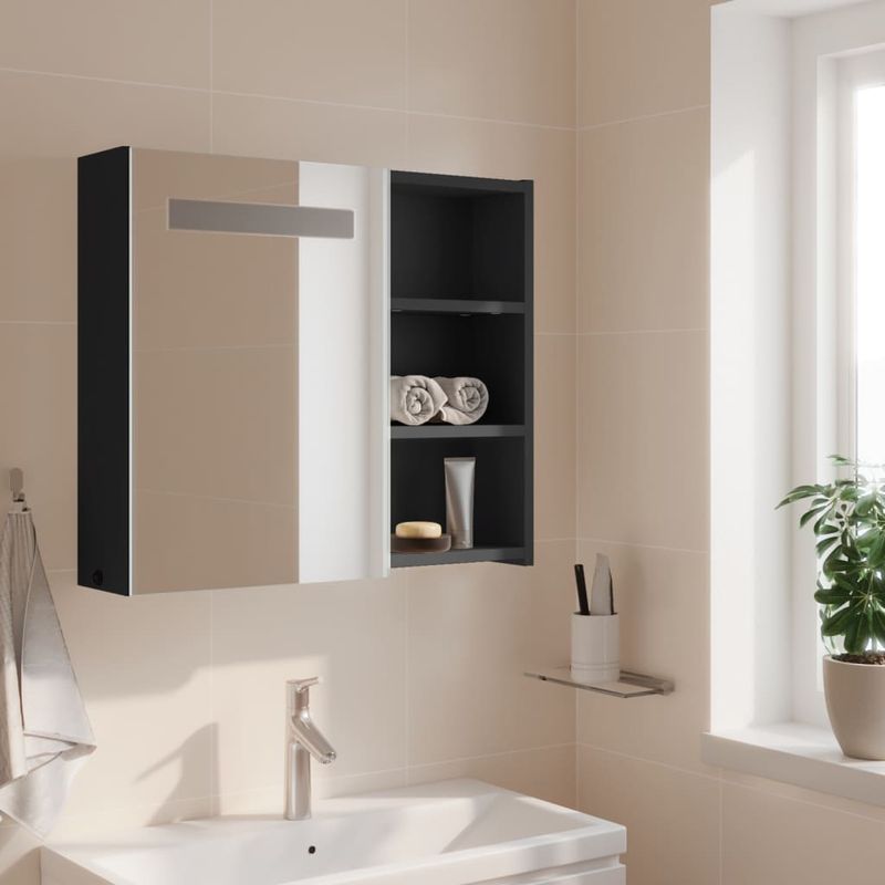 Casa si Gradina - Mobilier - Mobilier baie - Corpuri baie - Dulap cu oglinda de baie cu lumina LED, gri, 60x13x52 cm - Infinity.ro