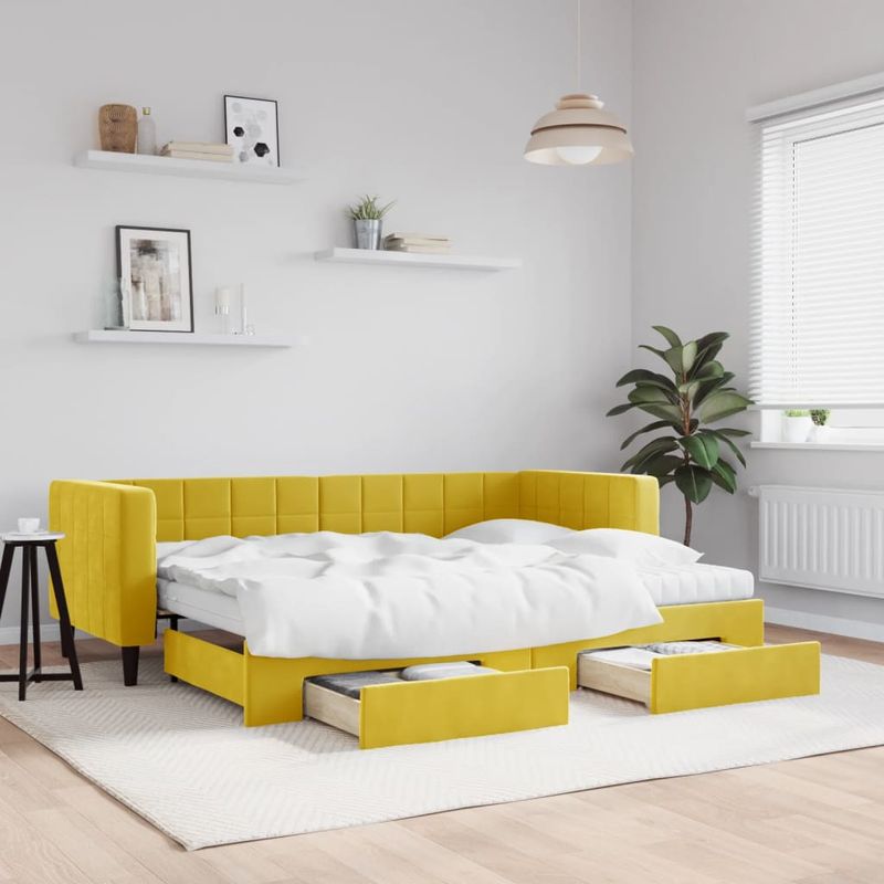 Casa si Gradina - Mobilier - Paturi si accesorii - Paturi - Pat de zi cu extensie si sertare, galben, 80x200 cm, catifea - Infinity.ro