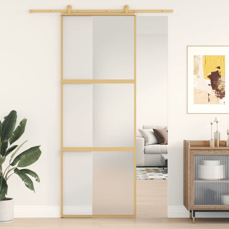 Casa si Gradina - Constructii - Usi interior, exterior si garaj - Usi interior - Usa glisanta, auriu, 76x205 cm, sticla ESG mata si aluminiu - Infinity.ro