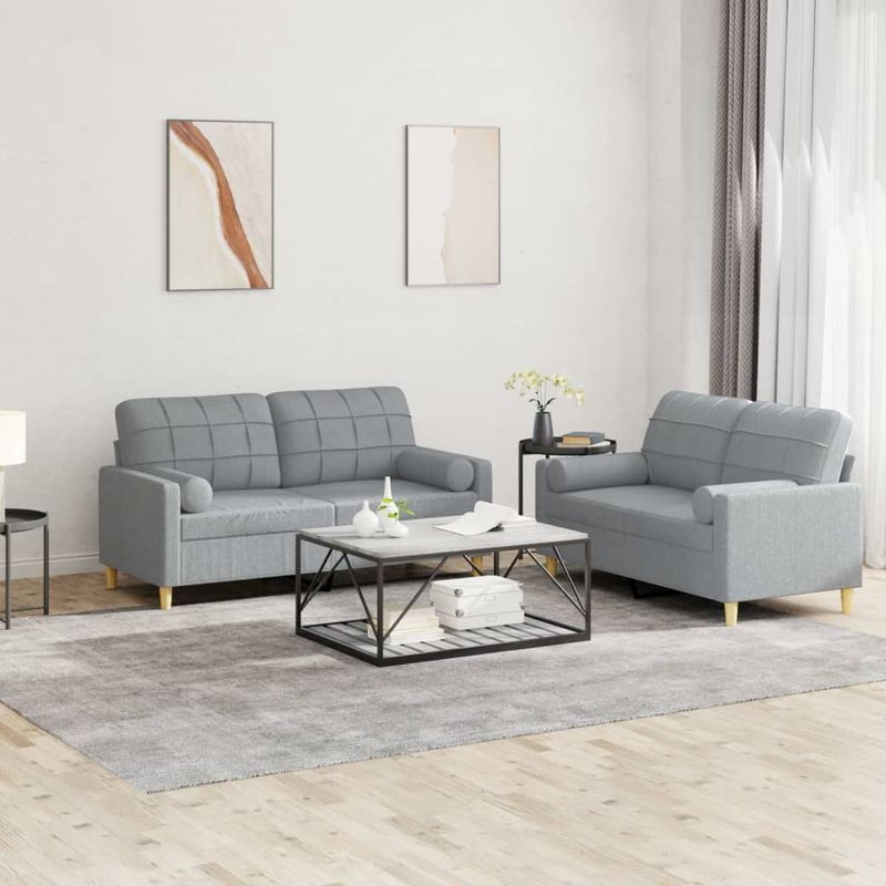 Casa si Gradina - Mobilier - Seturi de mobilier - Seturi living - Set de canapele cu perne, 2 piese, gri deschis, material textil - Infinity.ro