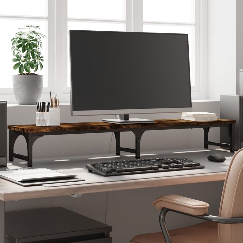 Laptop, Telefoane si Tablete - Laptopuri si accesorii - Accesorii Laptop - Standuri/Coolere notebook - Suport de monitor, stejar fumuriu, 105x23x15,5 cm lemn compozit - Infinity.ro