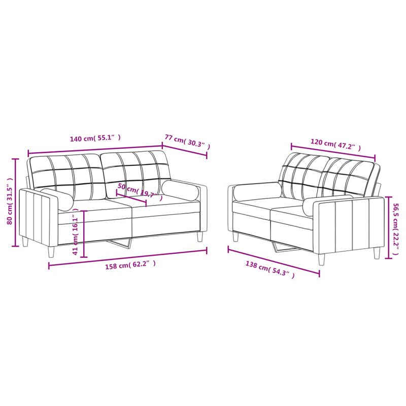 Casa si Gradina - Mobilier - Seturi de mobilier - Seturi living - Set de canapele cu perne, 2 piese, gri deschis, material textil - Infinity.ro