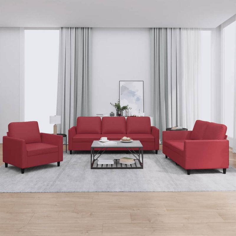 Casa si Gradina - Mobilier - Seturi de mobilier - Seturi living - Set de canapele cu perne, 3 piese, rosu vin, piele ecologica - Infinity.ro