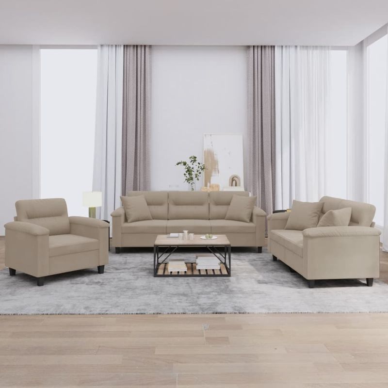 Casa si Gradina - Mobilier - Seturi de mobilier - Seturi living - Set de canapele cu perne, 3 piese, gri taupe, microfibra - Infinity.ro