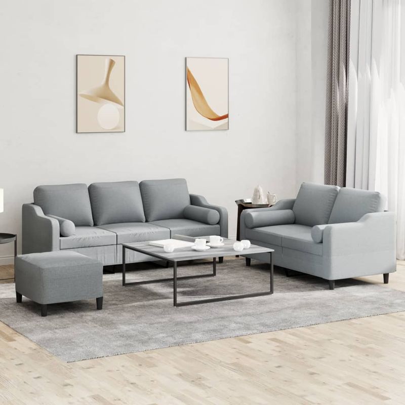 Casa si Gradina - Mobilier - Seturi de mobilier - Seturi living - Set de canapele cu perne, 3 piese, gri deschis, textil - Infinity.ro