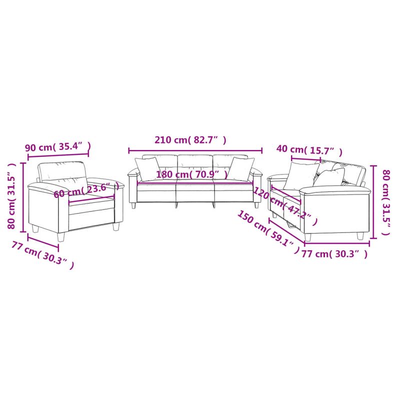 Casa si Gradina - Mobilier - Seturi de mobilier - Seturi living - Set de canapele cu perne, 3 piese, gri taupe, microfibra - Infinity.ro