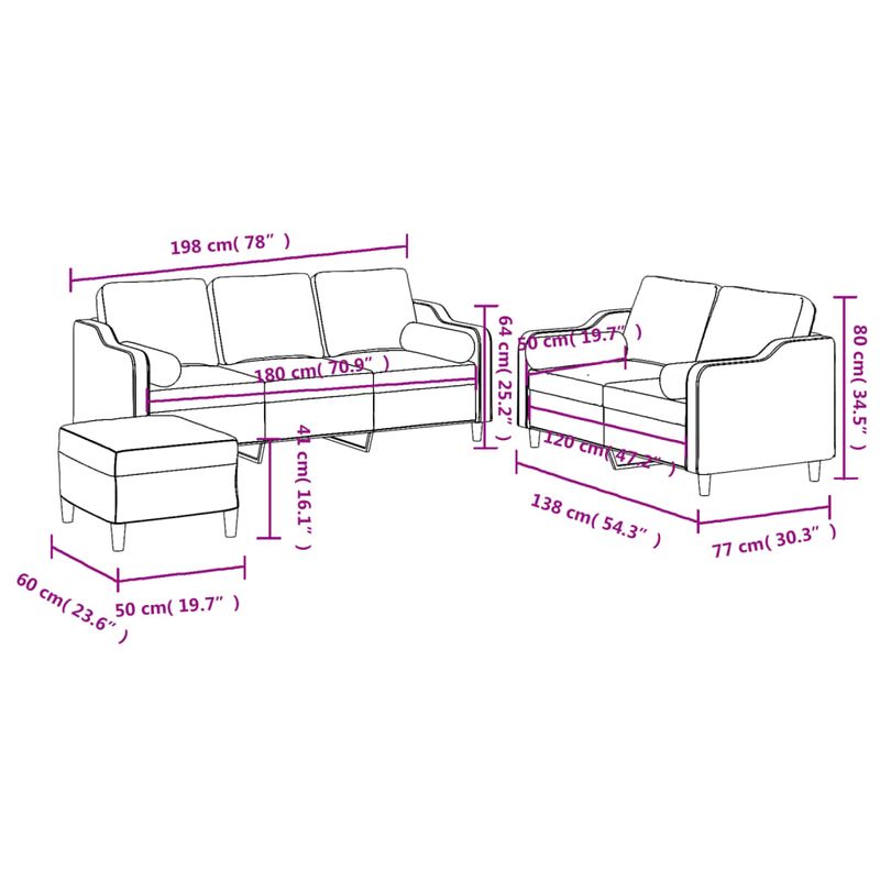 Casa si Gradina - Mobilier - Seturi de mobilier - Seturi living - Set de canapele cu perne, 3 piese, gri deschis, textil - Infinity.ro