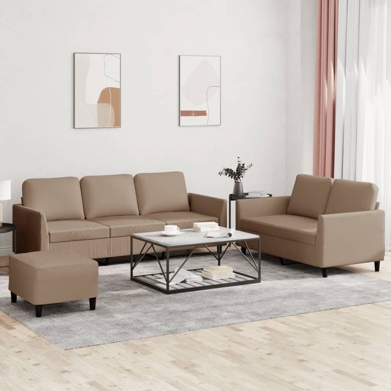 Casa si Gradina - Mobilier - Seturi de mobilier - Seturi living - Set de canapele cu perne, 3 piese, cappuccino, piele ecologica - Infinity.ro