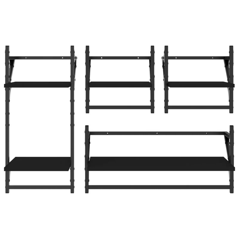 Casa si Gradina - Mobilier - Biblioteci si rafturi - Rafturi - Set rafturi perete cu bare, 4 buc. negru lemn prelucrat - Infinity.ro