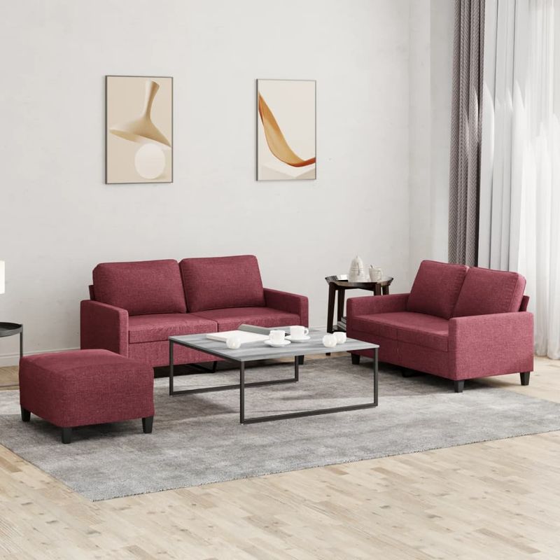 Casa si Gradina - Mobilier - Seturi de mobilier - Seturi living - Set canapea cu perne, 3 piese, rosu vin, material textil - Infinity.ro
