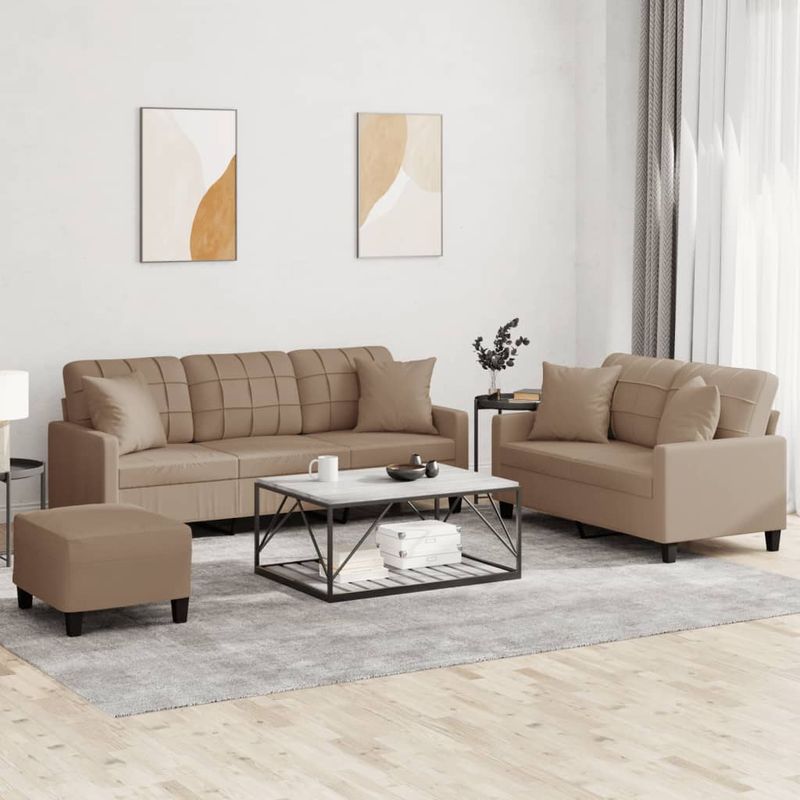 Casa si Gradina - Mobilier - Seturi de mobilier - Seturi living - Set de canapele cu perne, 3 piese, cappuccino, piele ecologica - Infinity.ro