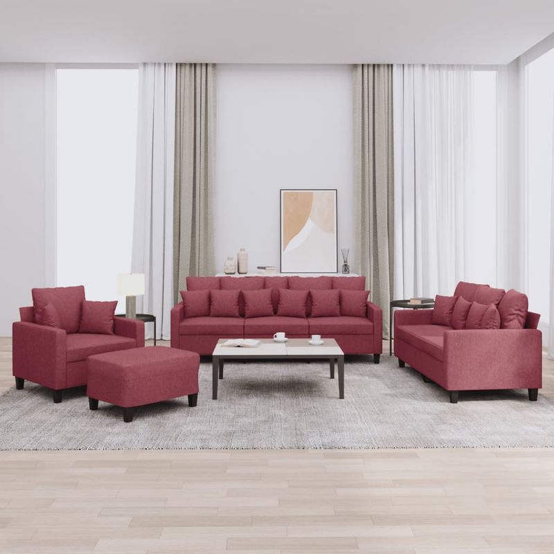 Casa si Gradina - Mobilier - Seturi de mobilier - Seturi living - Set canapea cu perne, 4 piese, rosu vin, material textil - Infinity.ro