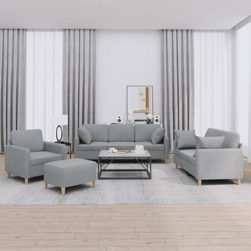 Casa si Gradina - Mobilier - Seturi de mobilier - Seturi living - Set de canapele cu perne, 4 piese, gri deschis, material textil - Infinity.ro