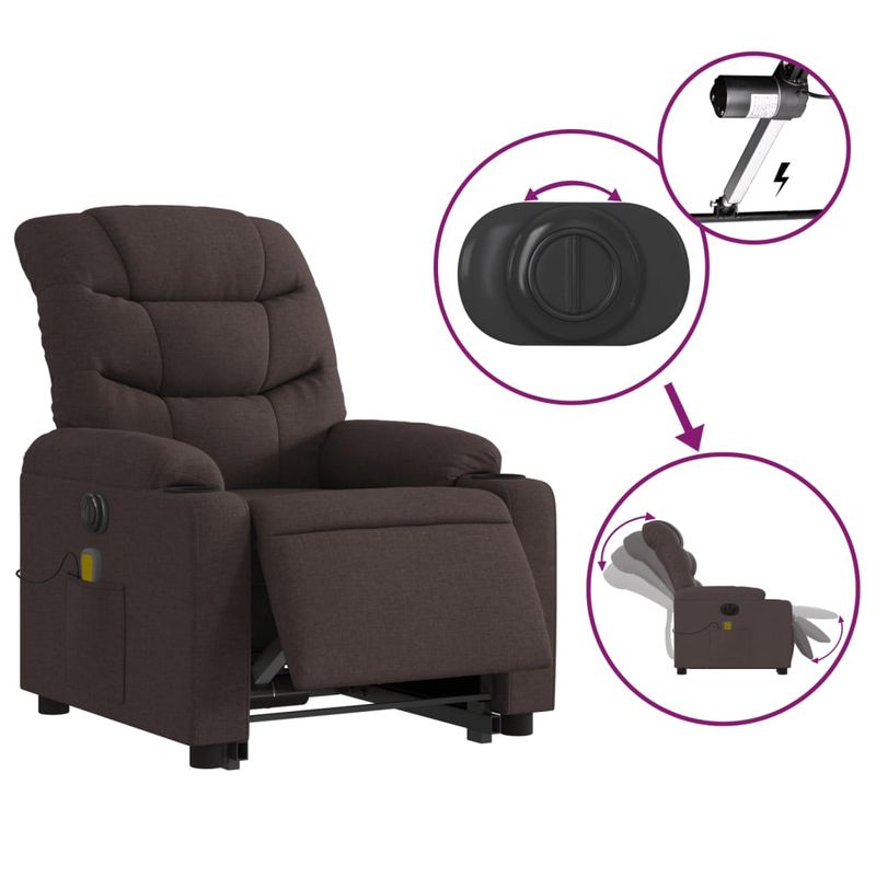 Ingrijire personala si Cosmetice - Sanatate si wellness - Articole wellness - Fotolii de masaj - Fotoliu electric masaj rabatabil cu ridicare maro inchis textil - Infinity.ro