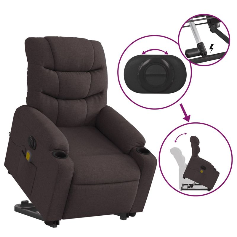 Ingrijire personala si Cosmetice - Sanatate si wellness - Articole wellness - Fotolii de masaj - Fotoliu electric masaj rabatabil cu ridicare maro inchis textil - Infinity.ro