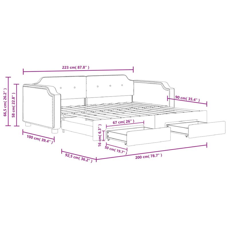 Casa si Gradina - Mobilier - Paturi si accesorii - Paturi - Pat de zi cu extensie si sertare, crem, 90x200 cm, textil - Infinity.ro