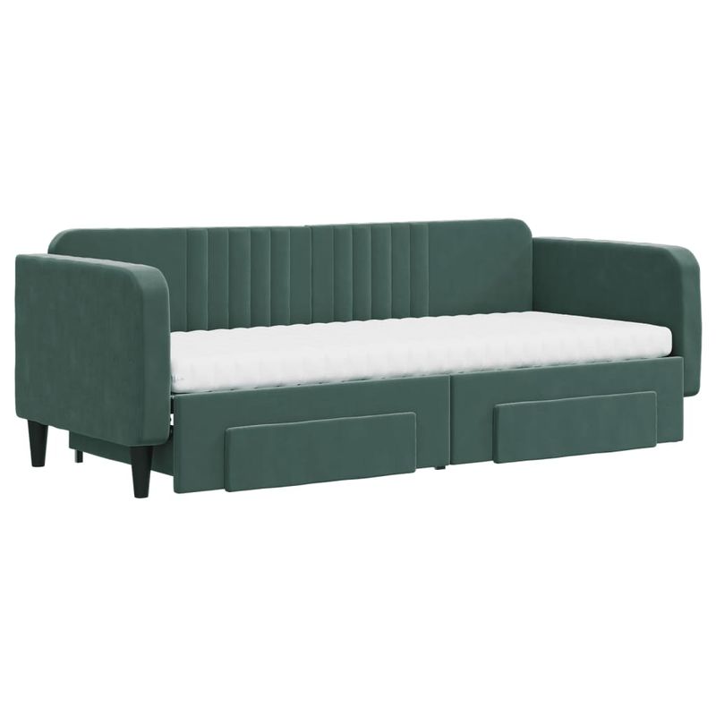 Casa si Gradina - Mobilier - Paturi si accesorii - Paturi - Pat de zi cu extensie si sertare verde inchis 80x200 cm catifea - Infinity.ro