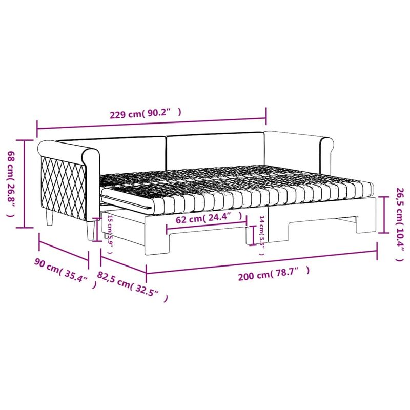 Casa si Gradina - Mobilier - Paturi si accesorii - Paturi - Pat de zi cu extensie si saltele verde inchis 80x200 cm catifea - Infinity.ro