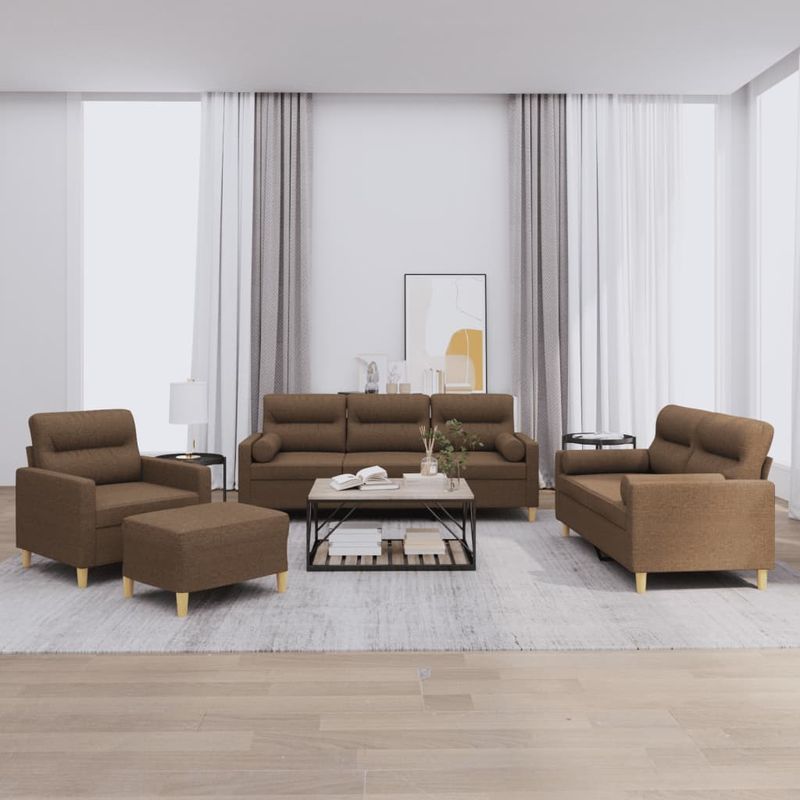 Casa si Gradina - Mobilier - Seturi de mobilier - Seturi living - Set de canapele cu perne, 4 piese, maro, textil - Infinity.ro