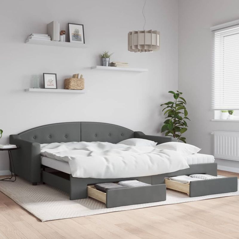 Casa si Gradina - Mobilier - Paturi si accesorii - Paturi - Pat de zi cu extensie si sertare, gri inchis, 100x200 cm textil - Infinity.ro