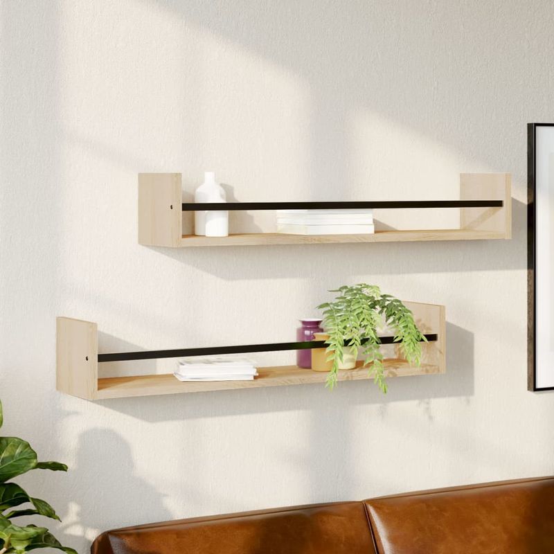 Casa si Gradina - Mobilier - Biblioteci si rafturi - Rafturi - Rafturi de perete cu bare, 2 buc, stejar sonoma, 80x16x14 cm - Infinity.ro