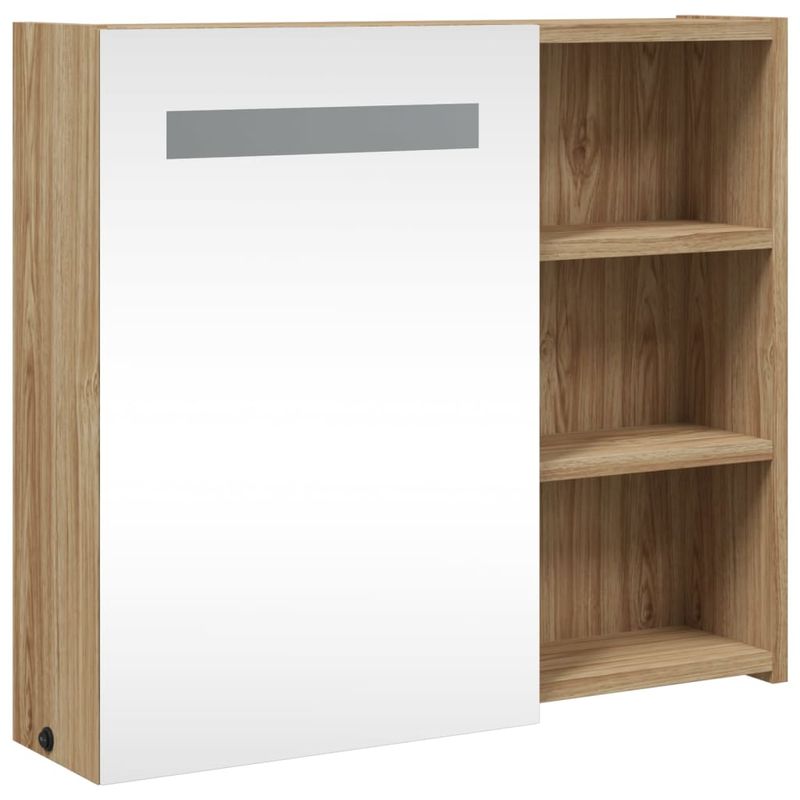 Casa si Gradina - Mobilier - Mobilier baie - Corpuri baie - Dulap cu oglinda de baie cu LED, stejar deschis, 60x13x52 cm - Infinity.ro