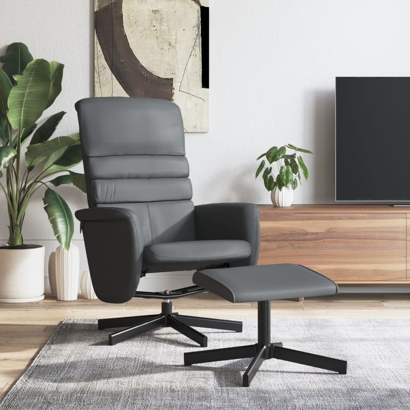 Casa si Gradina - Mobilier - Scaune si fotolii - Fotolii - Fotoliu rabatabil cu taburet, gri, piele ecologica - Infinity.ro