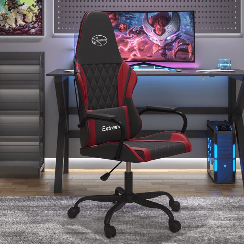 PC, gaming si accesorii - Gaming - Accesorii gaming - Scaune gaming - Scaun de gaming de masaj, negru si rosu vin, piele ecologica - Infinity.ro