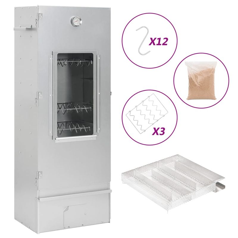 Casa si Gradina - Gradina si terasa - Gratare si accesorii - Gratare de gradina - Afumatoare cuptor/gratar, generator fum rece, otel galvanizat, mărime 44.5x29x110 cm (27x27x4.5 cm), model cu fereastră - Infinity.ro