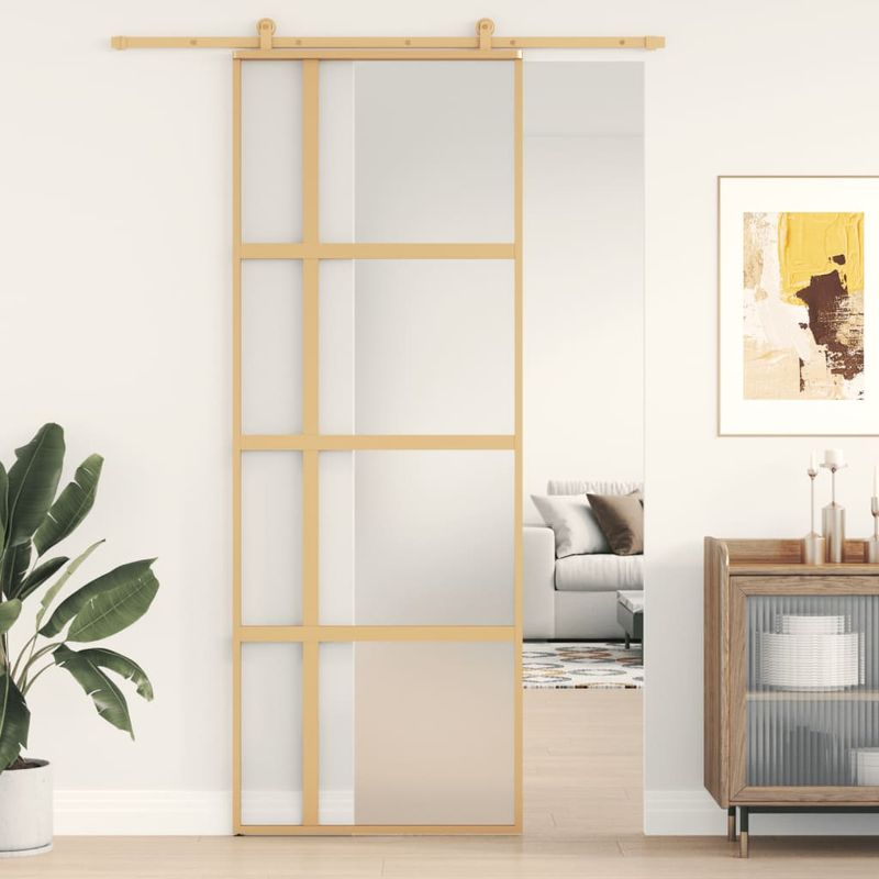 Casa si Gradina - Constructii - Usi interior, exterior si garaj - Usi interior - Usa glisanta, auriu, 76x205 cm, sticla ESG mata si aluminiu - Infinity.ro