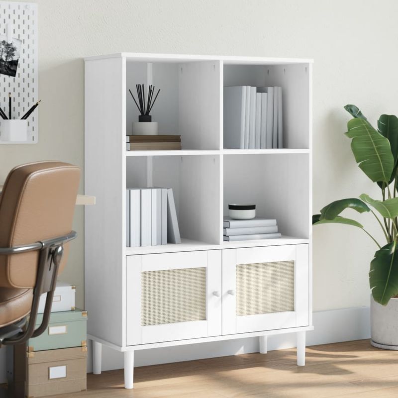 Casa si Gradina - Mobilier - Biblioteci si rafturi - Biblioteci - Biblioteca SENJA, aspect ratan alb, 90x35x130 cm lemn masiv pin - Infinity.ro