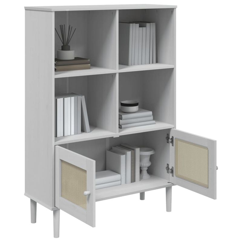 Casa si Gradina - Mobilier - Biblioteci si rafturi - Biblioteci - Biblioteca SENJA, aspect ratan alb, 90x35x130 cm lemn masiv pin - Infinity.ro