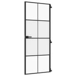 Casa si Gradina - Constructii - Usi interior, exterior si garaj - Usi interior - Usa de interior negru 83x201,5 cm sticla securiz./aluminiu slim, negru și transparent și mat, model 4x2 grilaje - Infinity.ro