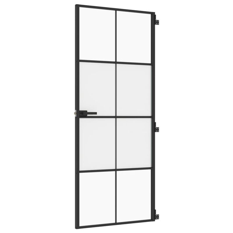 Casa si Gradina - Constructii - Usi interior, exterior si garaj - Usi interior - Usa de interior negru 83x201,5 cm sticla securiz./aluminiu slim, negru și transparent și mat, model 4x2 grilaje - Infinity.ro