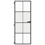 Casa si Gradina - Constructii - Usi interior, exterior si garaj - Usi interior - Usa de interior negru 76x201,5 cm sticla securiz./aluminiu slim, negru și transparent și mat, model 4x2 grilaje - Infinity.ro
