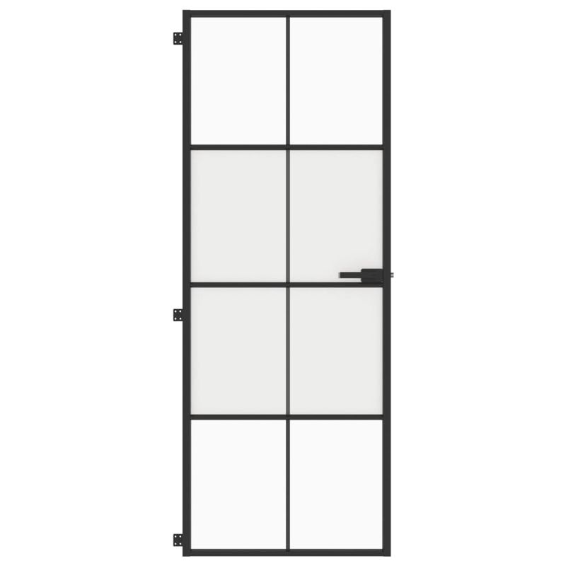 Casa si Gradina - Constructii - Usi interior, exterior si garaj - Usi interior - Usa de interior negru 76x201,5 cm sticla securiz./aluminiu slim, negru și transparent și mat, model 4x2 grilaje - Infinity.ro