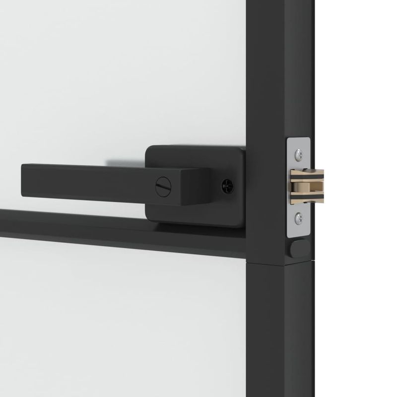 Casa si Gradina - Constructii - Usi interior, exterior si garaj - Usi interior - Usa de interior negru 76x201,5 cm sticla securiz./aluminiu slim, negru și transparent și mat, model 4x2 grilaje - Infinity.ro