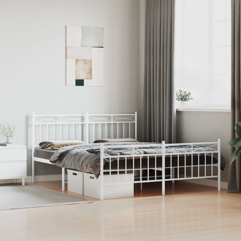 Casa si Gradina - Mobilier - Paturi si accesorii - Paturi - Cadru de pat metalic cu tablie, alb, 150x200 cm - Infinity.ro