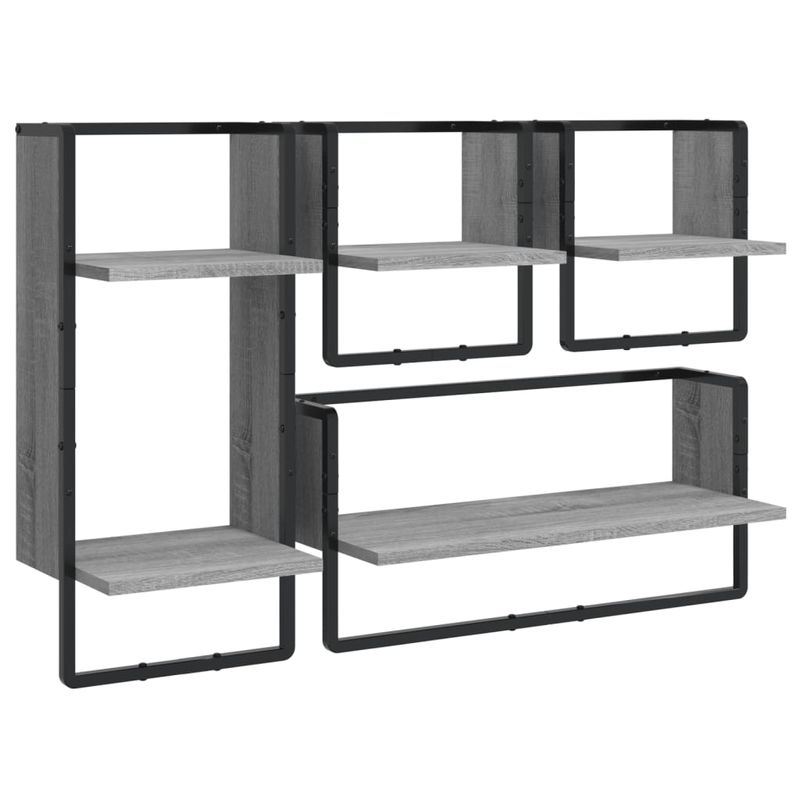 Casa si Gradina - Mobilier - Biblioteci si rafturi - Rafturi - Set rafturi perete cu bare, 4 buc., gri sonoma, lemn prelucrat - Infinity.ro