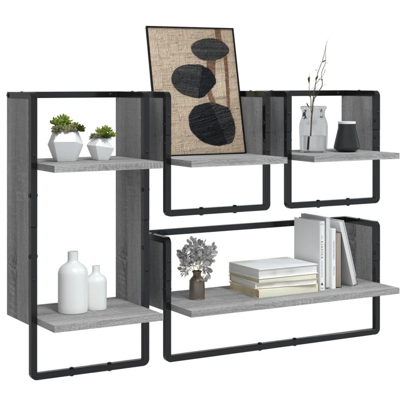 Casa si Gradina - Mobilier - Biblioteci si rafturi - Rafturi - Set rafturi perete cu bare, 4 buc., gri sonoma, lemn prelucrat - Infinity.ro