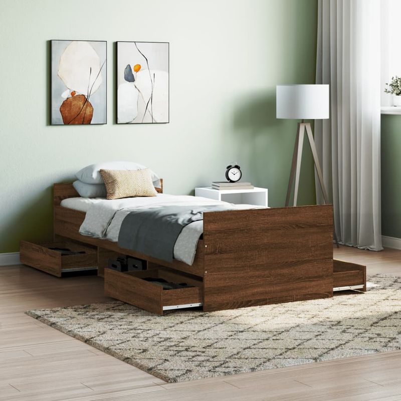 Casa si Gradina - Mobilier - Paturi si accesorii - Paturi - Cadru de pat cu tablie la cap/picioare, stejar maro, 75x190 cm - Infinity.ro