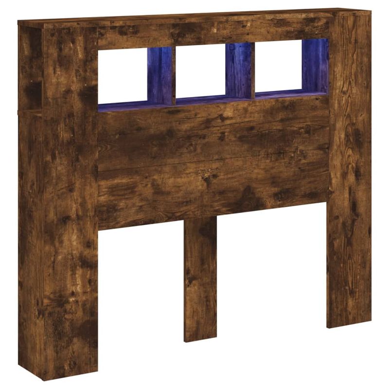 Casa si Gradina - Mobilier - Paturi si accesorii - Accesorii paturi - Tablie de pat cu LED, stejar fumuriu, 120x18,5x103,5 cm, lemn - Infinity.ro