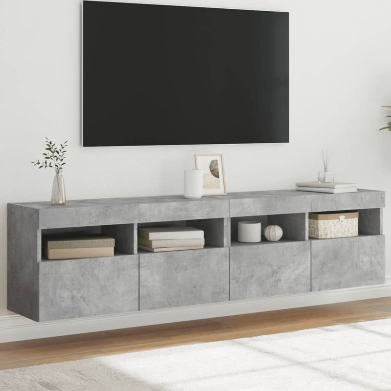 Casa si Gradina - Mobilier - Comode si corpuri - Comode - Comode TV de perete cu lumini LED 2 buc. gri beton 80x30x40 cm - Infinity.ro