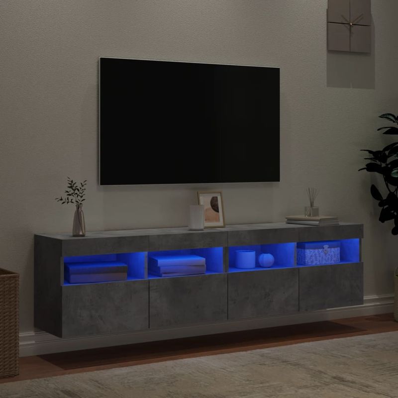 Casa si Gradina - Mobilier - Comode si corpuri - Comode - Comode TV de perete cu lumini LED 2 buc. gri beton 80x30x40 cm - Infinity.ro