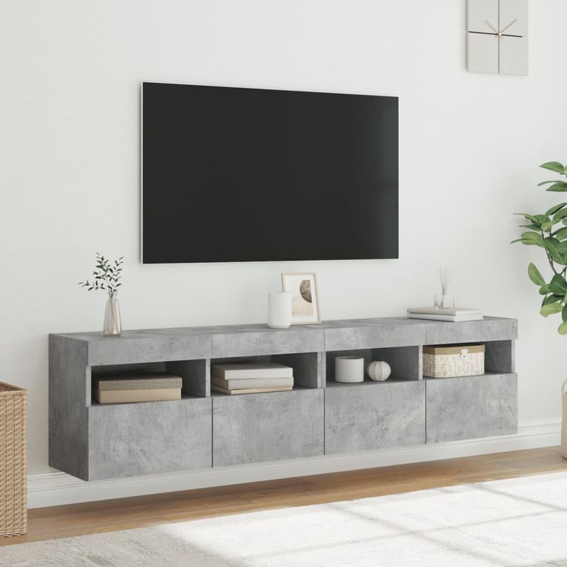 Casa si Gradina - Mobilier - Comode si corpuri - Comode - Comode TV de perete cu lumini LED 2 buc. gri beton 80x30x40 cm - Infinity.ro