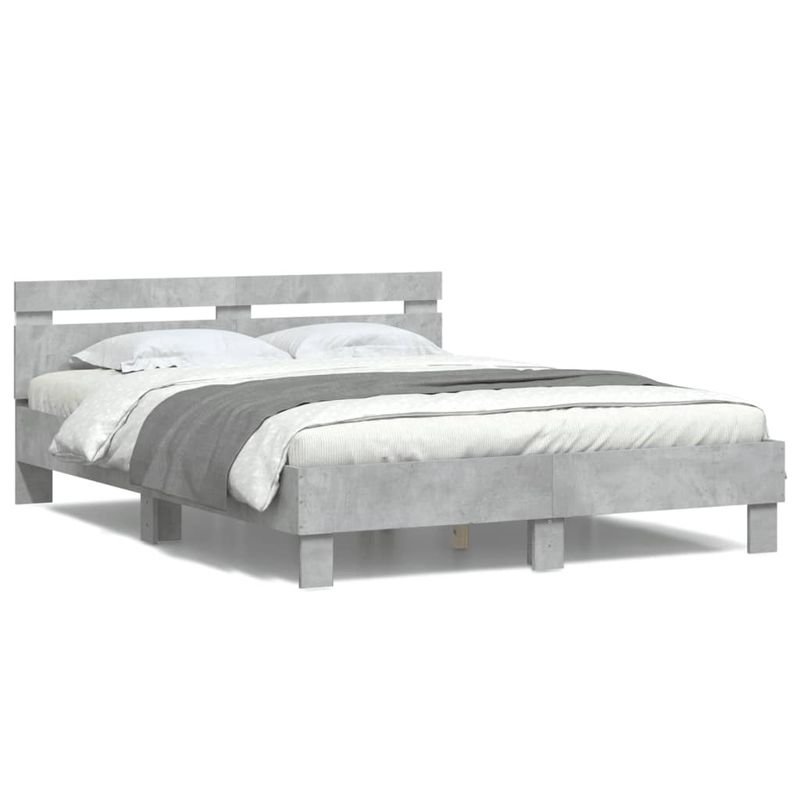 Casa si Gradina - Mobilier - Paturi si accesorii - Paturi - Cadru de pat cu tablie si LED, gri beton, 150x200 cm - Infinity.ro