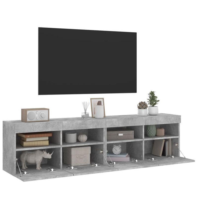Casa si Gradina - Mobilier - Comode si corpuri - Comode - Comode TV de perete cu lumini LED 2 buc. gri beton 80x30x40 cm - Infinity.ro